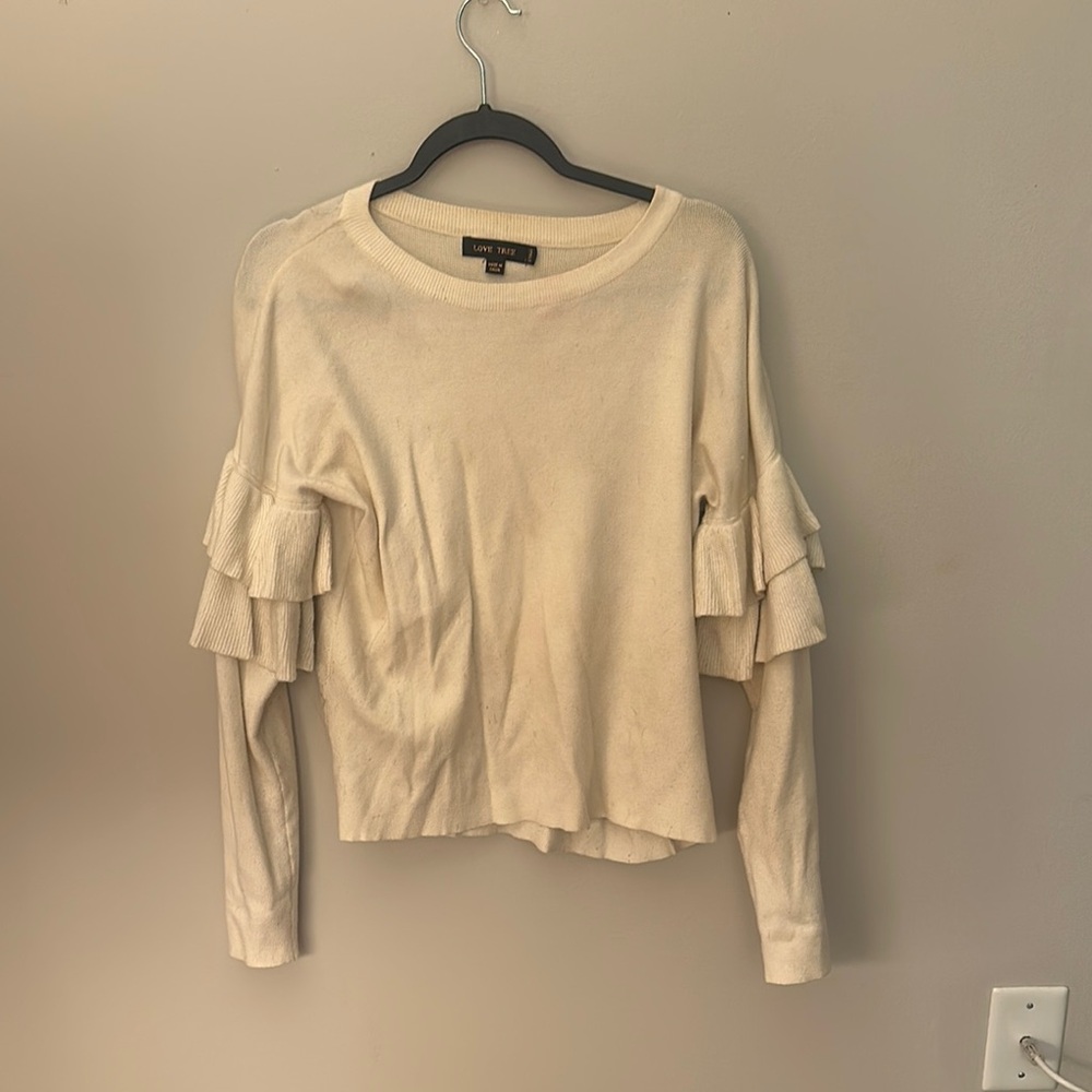 Love Tree Cream Ruffled Long Sleeve Blouse